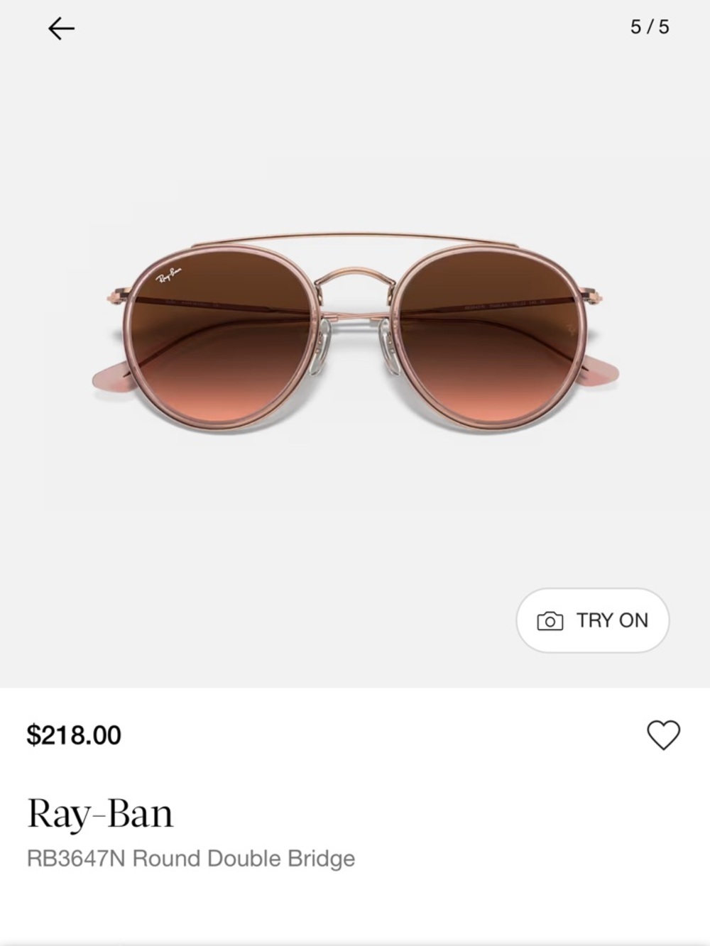 NEW Ray-Ban Rose Gold Double Bridge Sunglasses